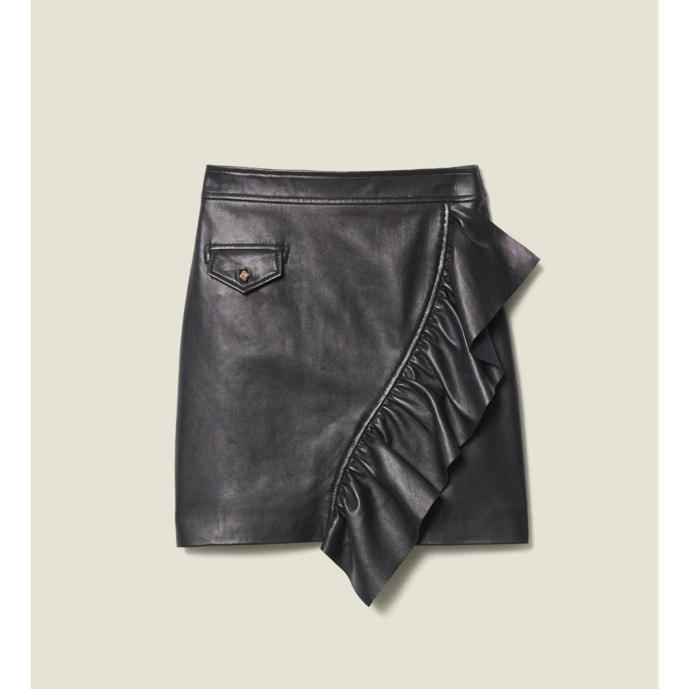 Sandro Elegant Black Genuine Leather Skirt